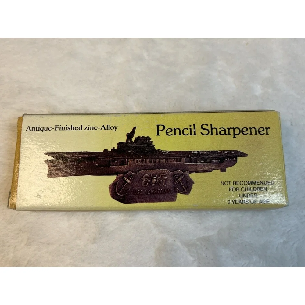 Vintage USS Yorktown Die Cast Pencil Sharpener Naval Ship Metal w/ Box 4